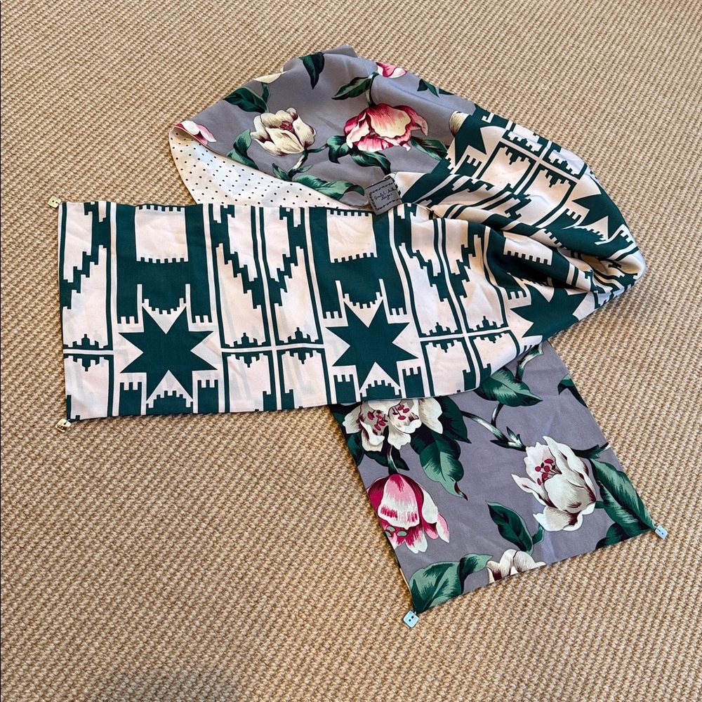 Handmade Long Silk Scarf by Earthly Possessions- w/3 Fabrics
